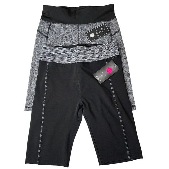 2 Set New Ebb & Flow Bike Shorts Athleisure High Waist Stretch Black Grey Size S - Picture 1 of 16
